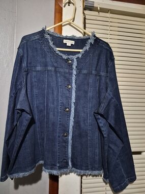 Coldwater Creek Dark Blue Frayed-Trim Denim Jacket